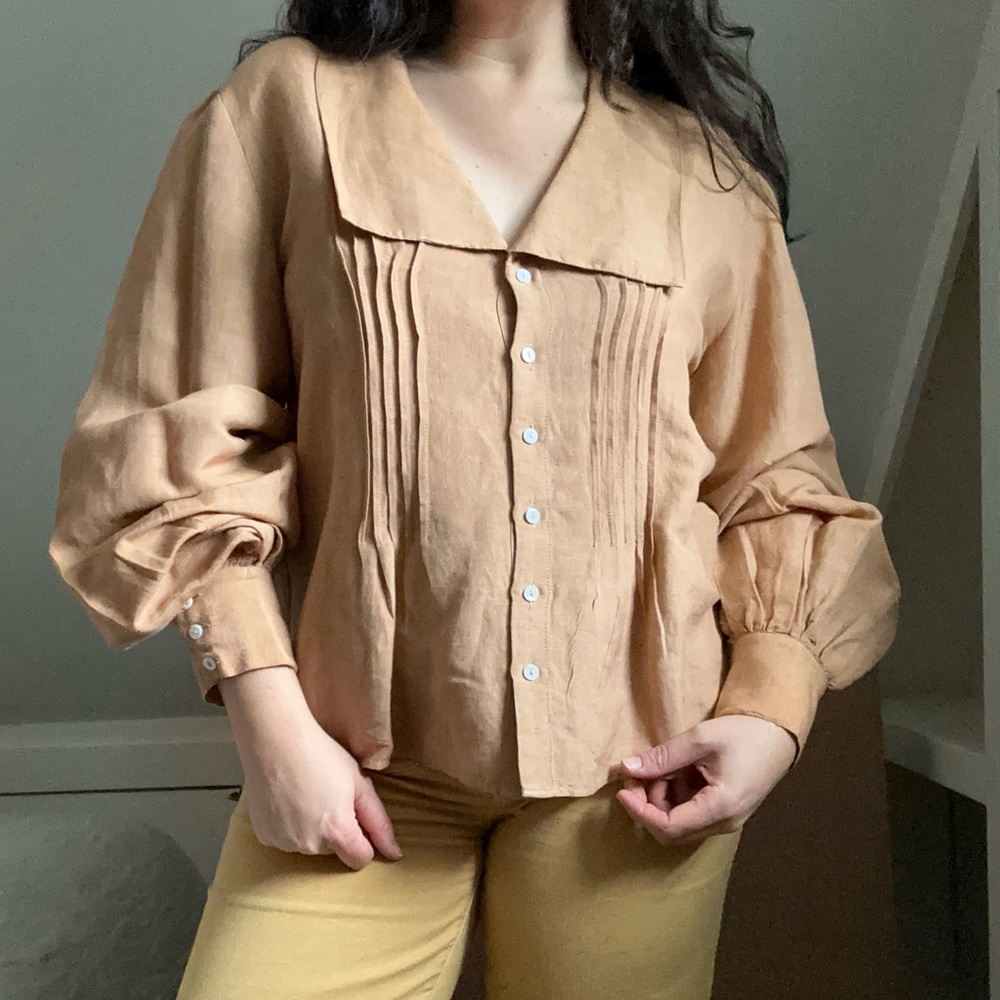 Mille Linen Collared Poet Sleeve Blouse
